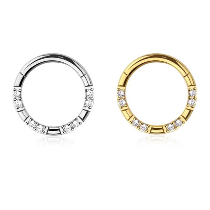 Premium Surgical Steel Alternating Crystal + Bar Hinged Segment Ring 16g