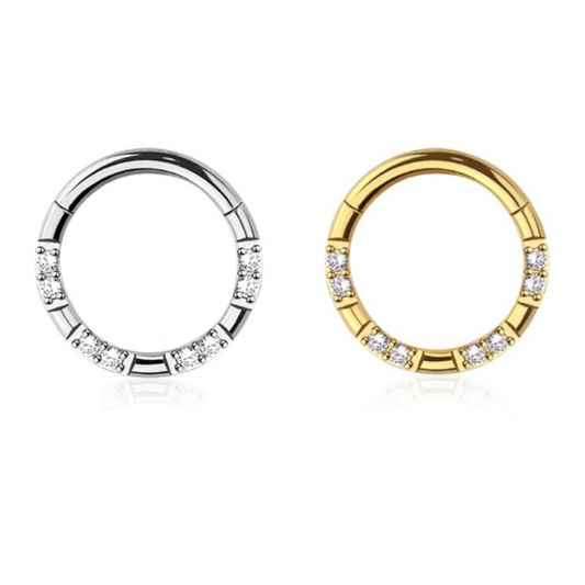 Premium Surgical Steel Alternating Crystal + Bar Hinged Segment Ring 16g
