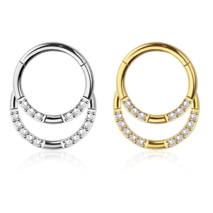 Premium Pavé-Set Crystal Duo Stack Hinged Segment Ring 16g
