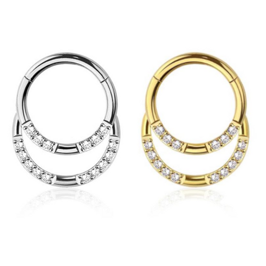 Premium Pavé-Set Crystal Duo Stack Hinged Segment Ring 16g