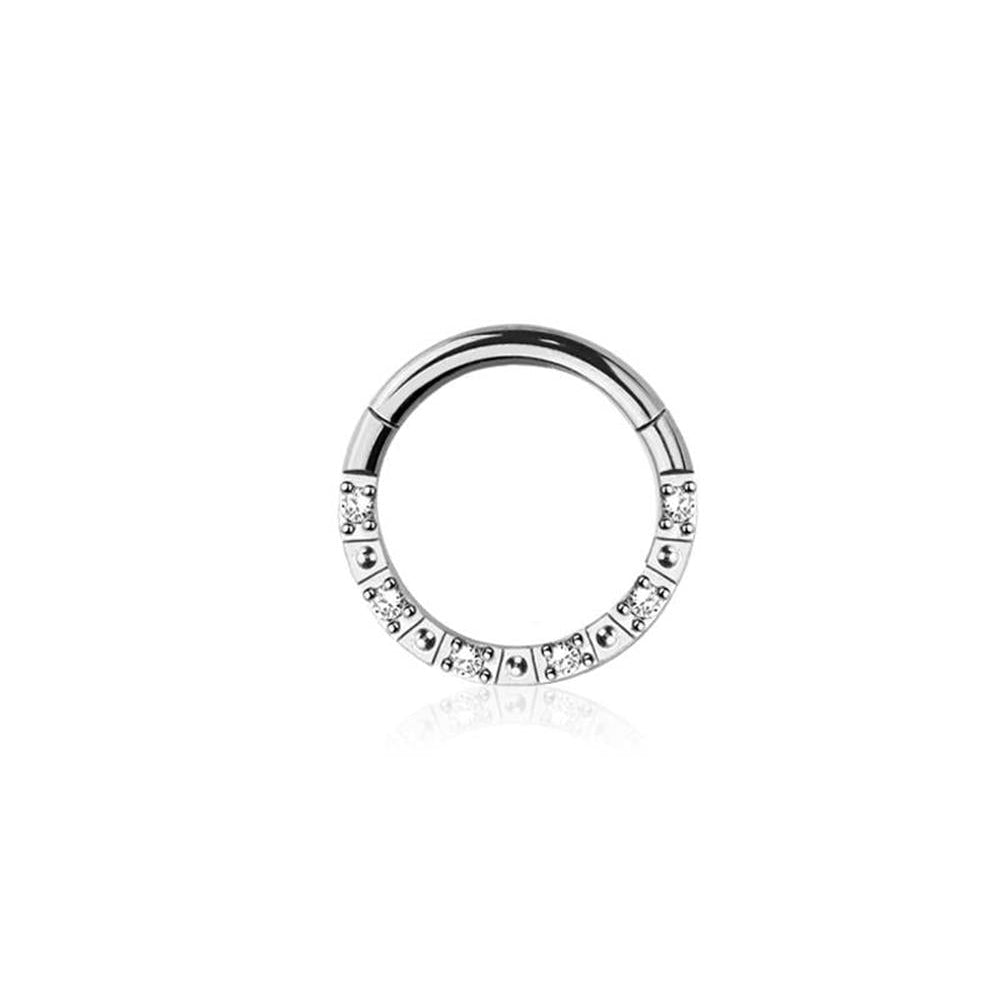 Premium Surgical Steel Alternating Crystal + Bead Hinged Segment Ring 16g