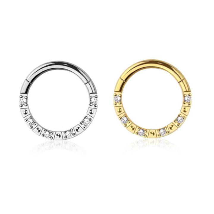 Premium Surgical Steel Alternating Crystal + Bead Hinged Segment Ring 16g