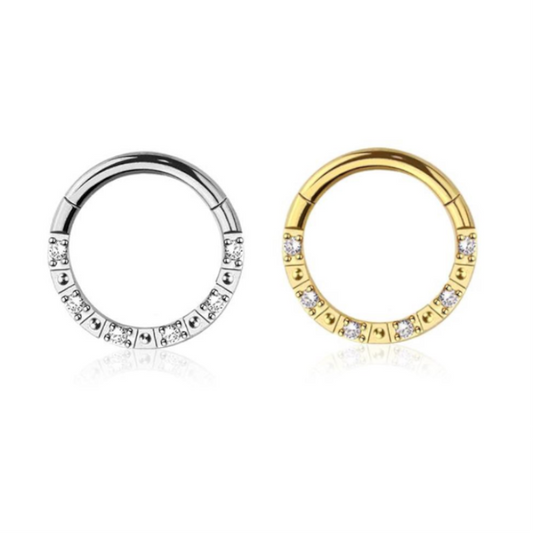Premium Surgical Steel Alternating Crystal + Bead Hinged Segment Ring 16g