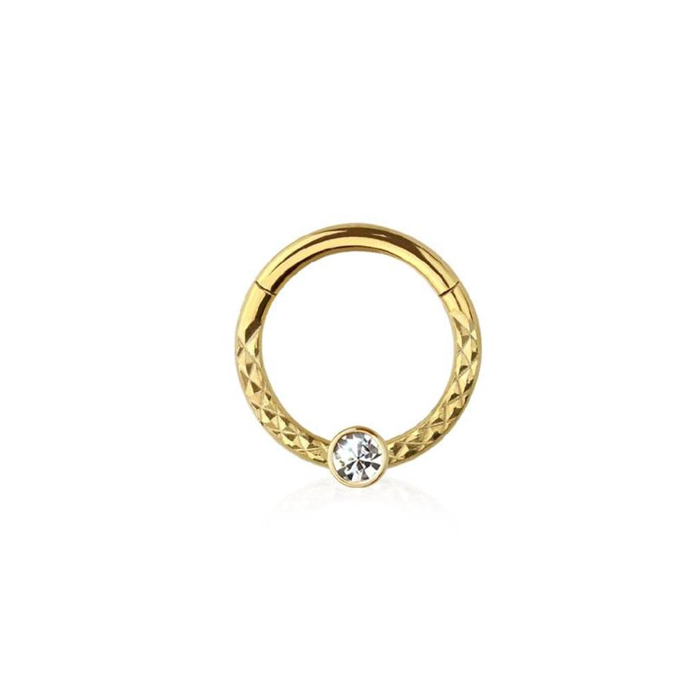Premium Surgical Steel Bezel-Set Crystal + Braided Texture Hinged Segment Ring 16g