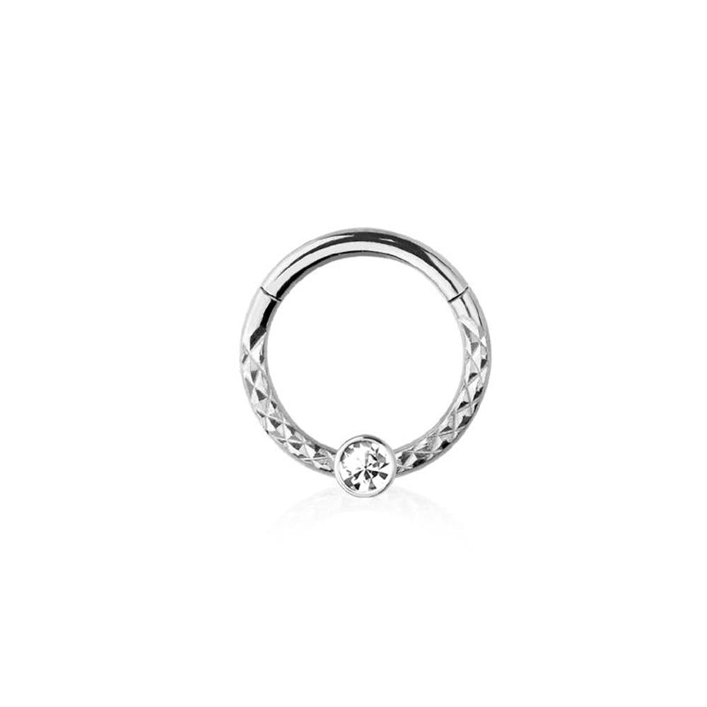 Premium Surgical Steel Bezel-Set Crystal + Braided Texture Hinged Segment Ring 16g
