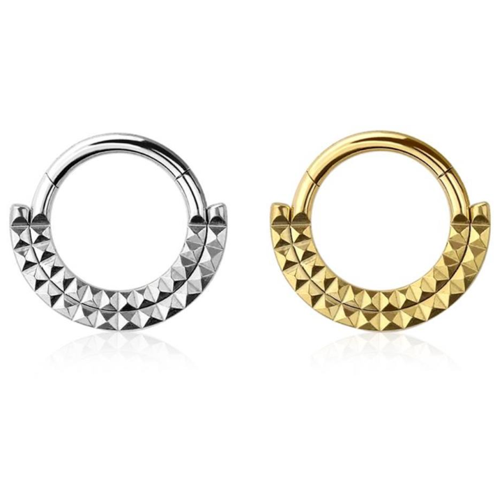 Premium Surgical Steel Layered Pyramid Stud Arc Hinged Segment Ring 16g