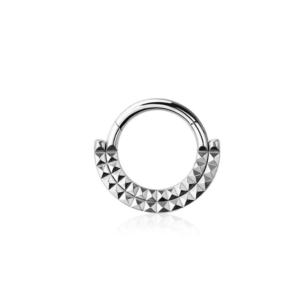 Premium Surgical Steel Layered Pyramid Stud Arc Hinged Segment Ring 16g