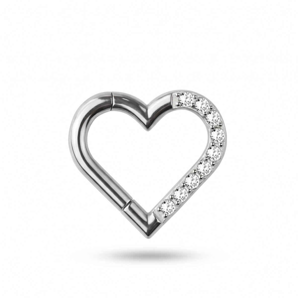 Premium Surgical Steel Pavé-Set Crystal Heart Hinged Segment Ring 16g