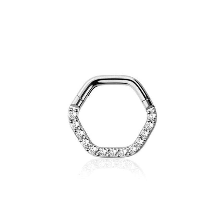 Premium Side-Set Pavé-Set Crystal Hexagon Hinged Segment Ring 16g