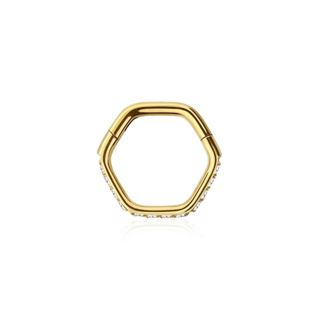 Premium Pavé-Set Crystal Hexagon Hinged Segment Ring 16g