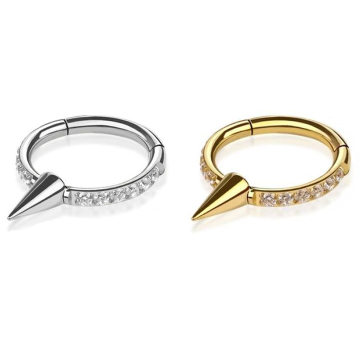 Premium G23 Titanium Spike + Crystal Edge Hinged Segment Ring 18g - 16g