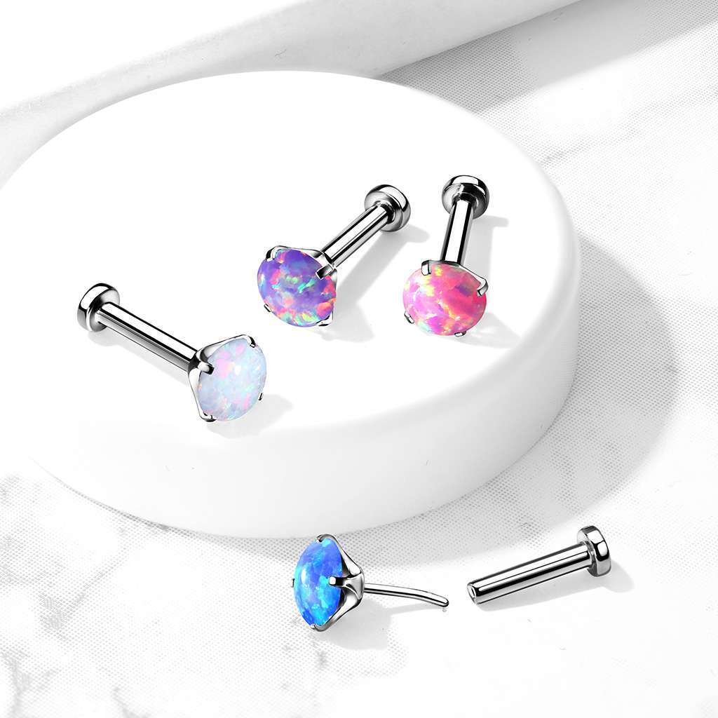 Threadless - Claw Set Opal - 6 or 8mm length - 4mm opal
