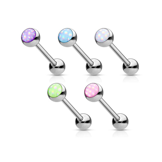 Premium Bezel-Set Moonstone Tongue Barbell 14g