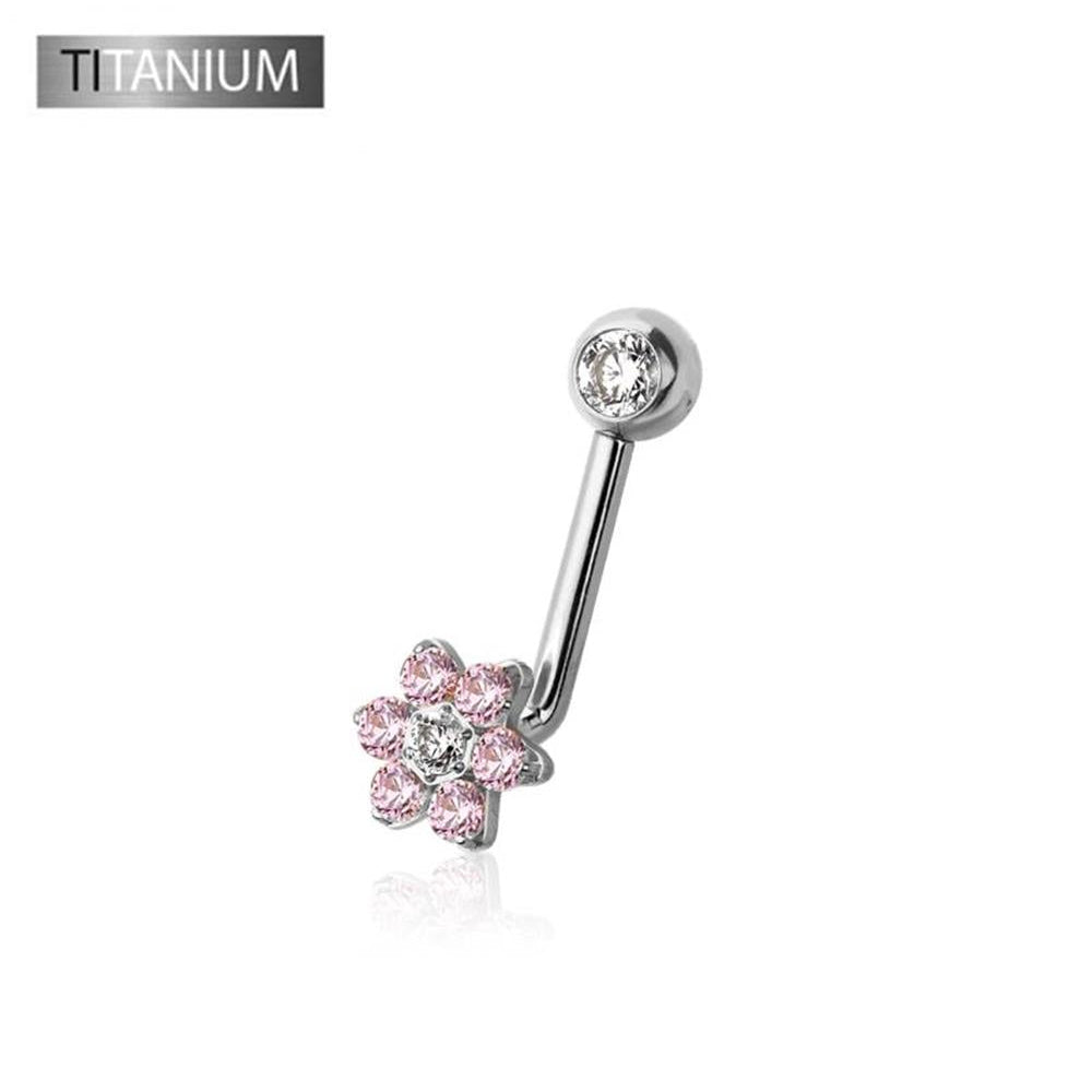 Premium G23 Titanium Crystal Flower Christina Bar 14g