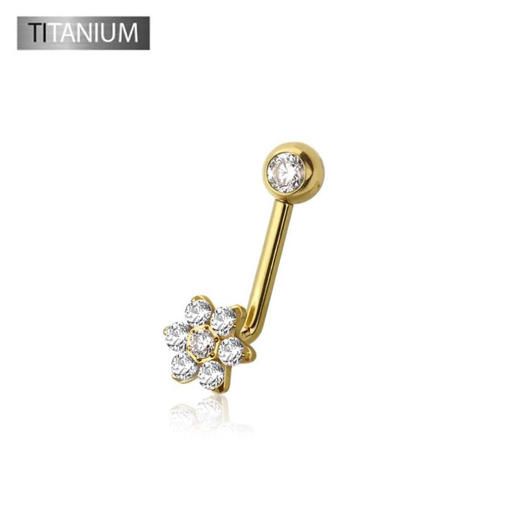 Premium G23 Titanium Crystal Flower Christina Bar 14g