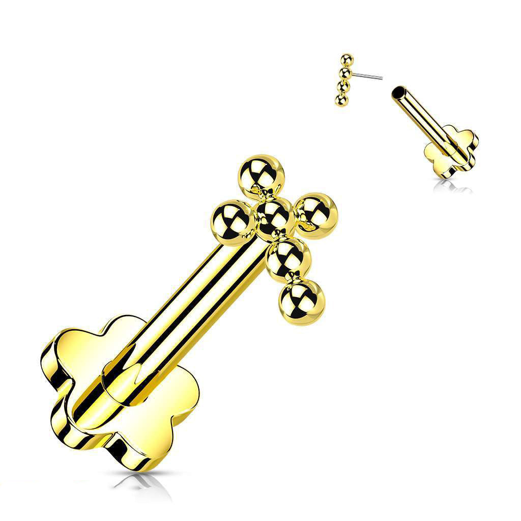 Premium G23 Titanium Fancy Dotwork Cross Threadless Flat Back