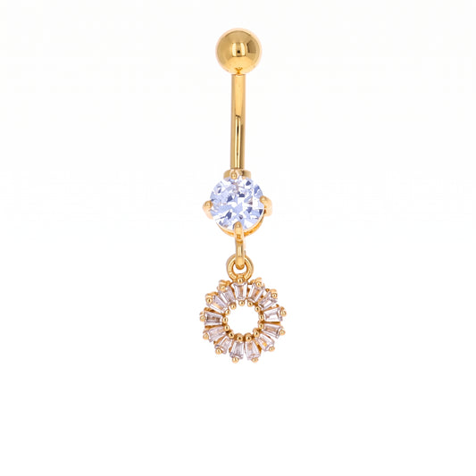 Gold PVD Crystal Circle Belly Dangle 14g