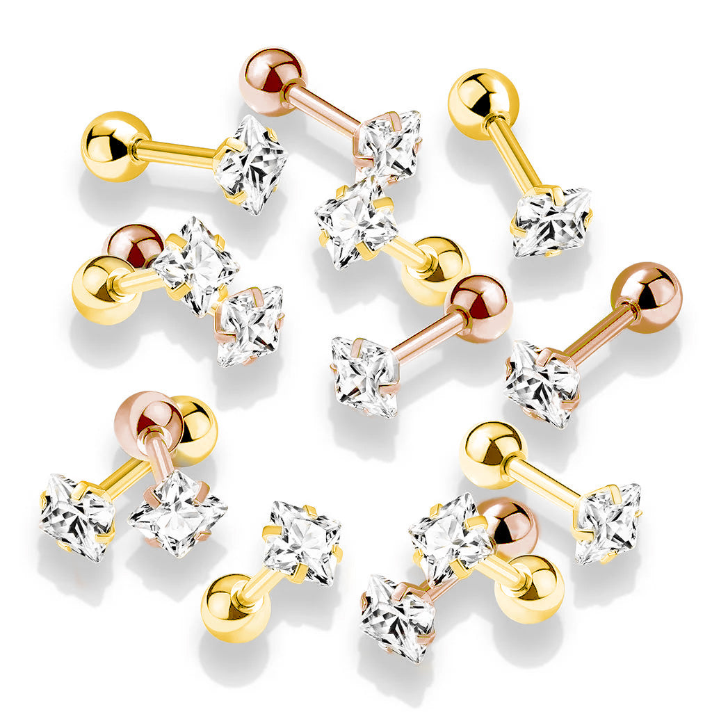 Premium PVD Square Claw-Set Ball Back 16g