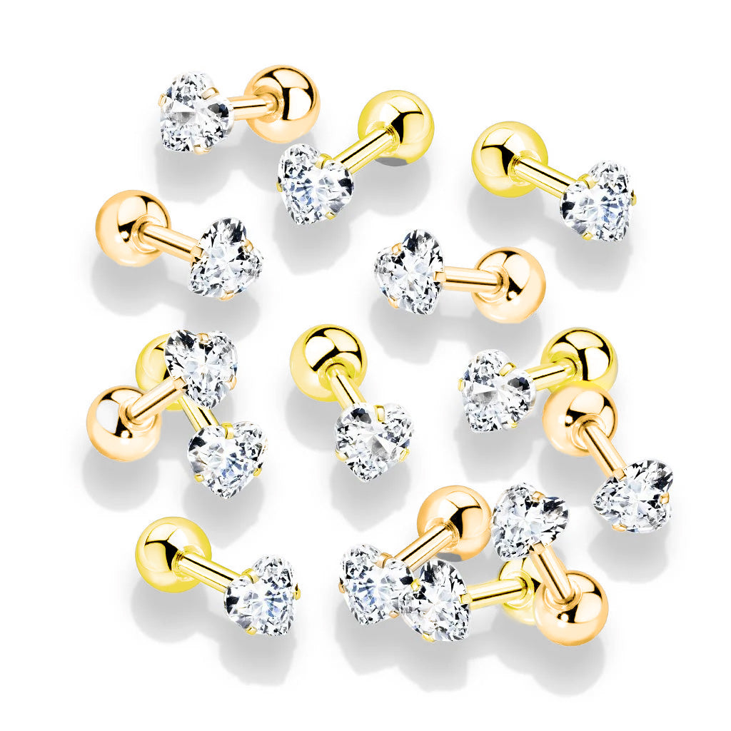 Premium PVD Heart Claw-Set Ball Back 16g