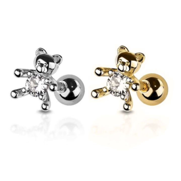 Claw-Set Crystal Bear Ball Back 16g