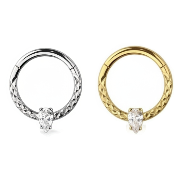 Claw-Set Pear-Cut Crystal + Textured Segment Ring 16g