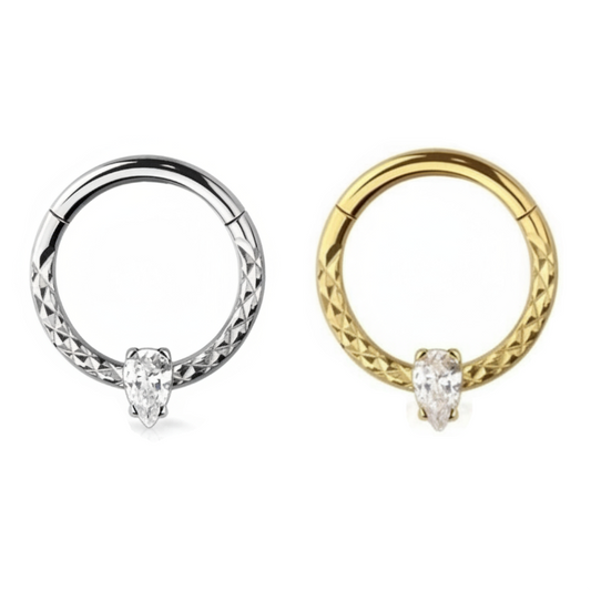 Claw-Set Pear-Cut Crystal + Textured Segment Ring 16g