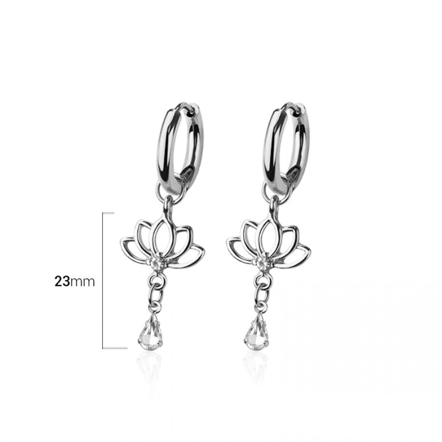 Lotus Flower Crystal Drop Dangle Cuff Earrings