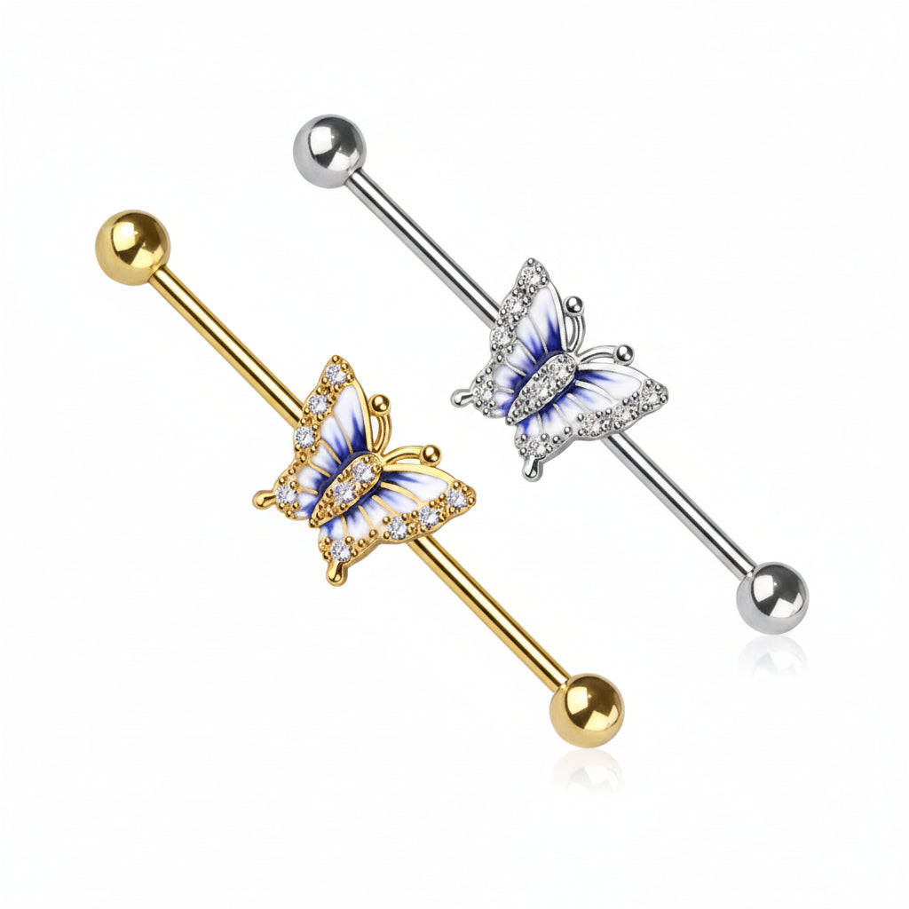Butterfly Fancy Industrial Barbell 14G