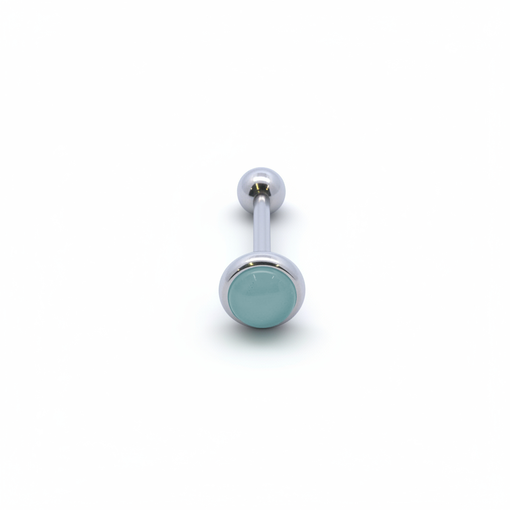 Premium Moonstone Bezel-set Tongue Barbell 14g