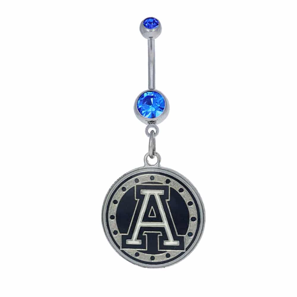 navel-belly-stud-curved-barbell-dangle-tassel-surgical-steel-cfl-toronto-argonauts