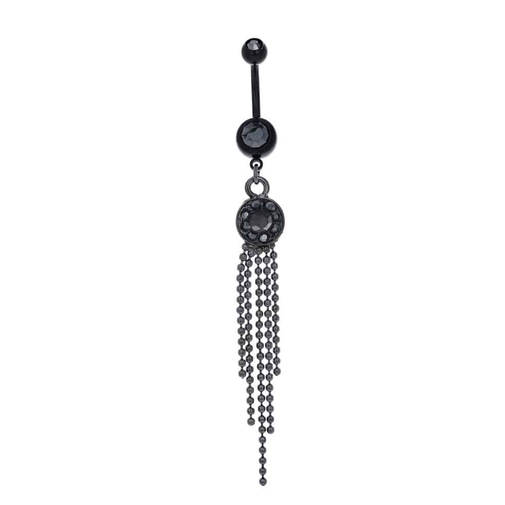 navel-belly-stud-curved-barbell-dangle-tassel-surgical-steel-rose-gold-plated-titanium-blackline-cluster-tassel-blk