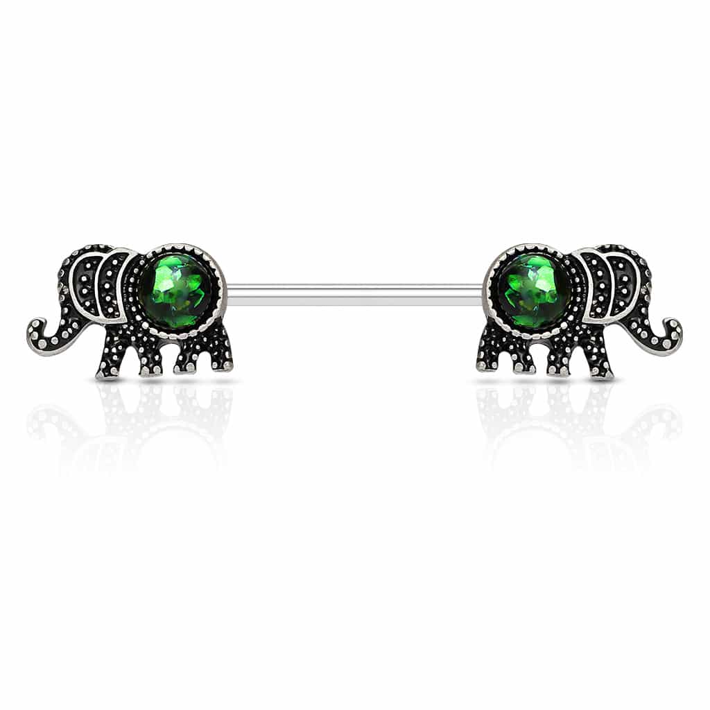nipple-jewelry-bar-bell-barbell-surgical-steel-brass-green-opal-threaded-nips-elephant