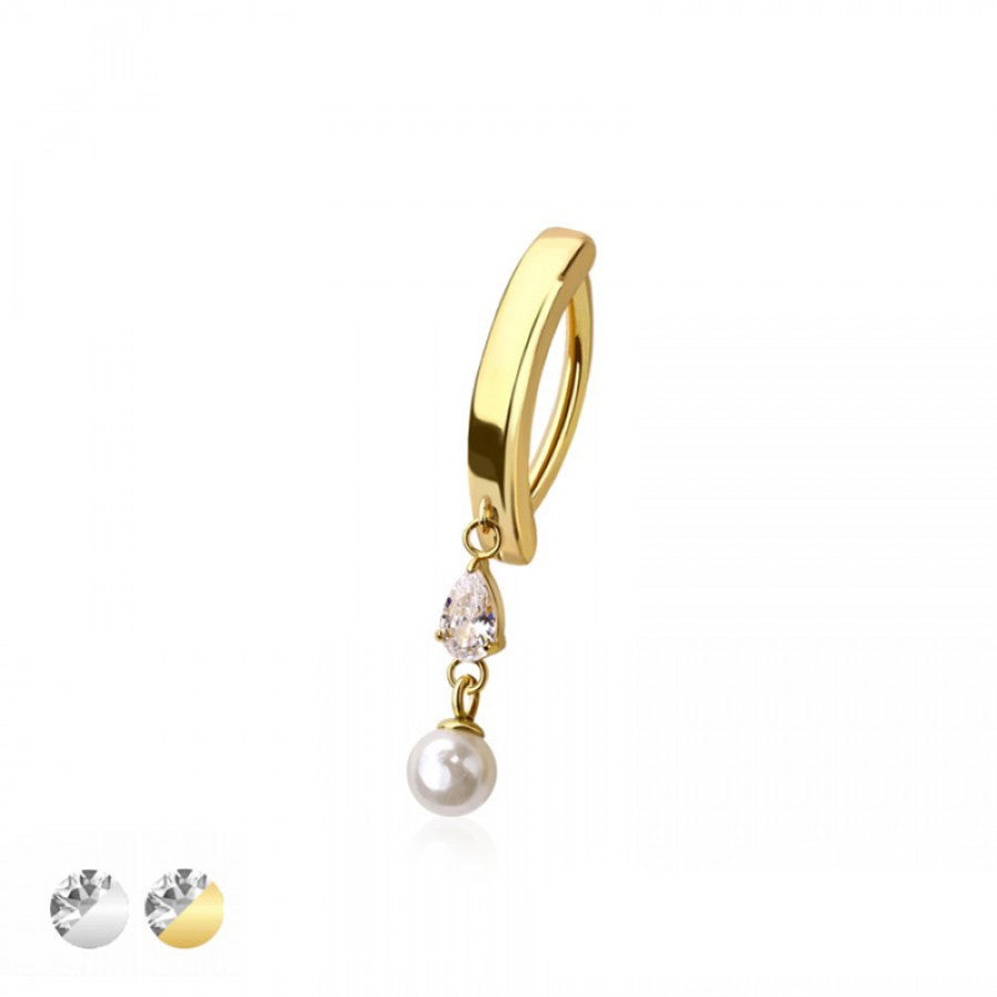 Claw-Set Marquise Crystal Pearl Dangle Clicker 14g
