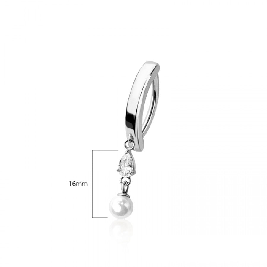 Claw-Set Marquise Crystal Pearl Dangle Clicker 14g