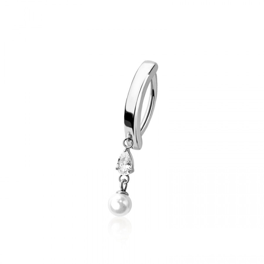 Claw-Set Marquise Crystal Pearl Dangle Clicker 14g