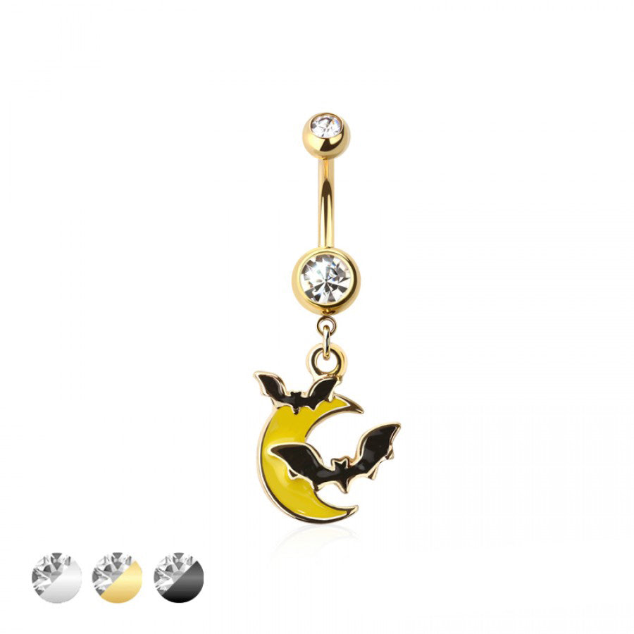Bats and Crescent Moon Navel Dangle 14g