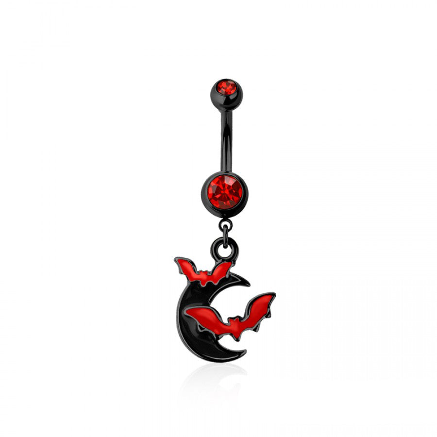 Bats and Crescent Moon Navel Dangle 14g