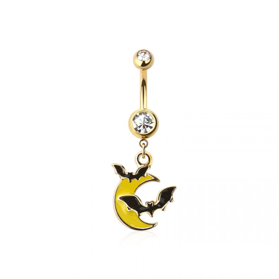 Bats and Crescent Moon Navel Dangle 14g