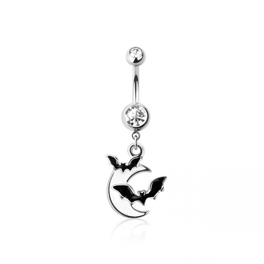 Bats and Crescent Moon Navel Dangle 14g