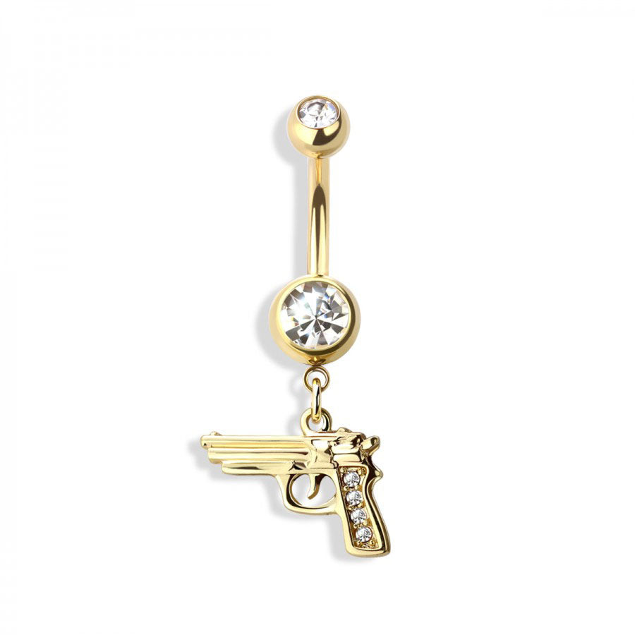 Surgical Steel Crystal + Gun Navel Dangle 14g