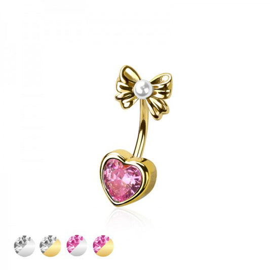 Bow and Heart Navel Barbell 14g