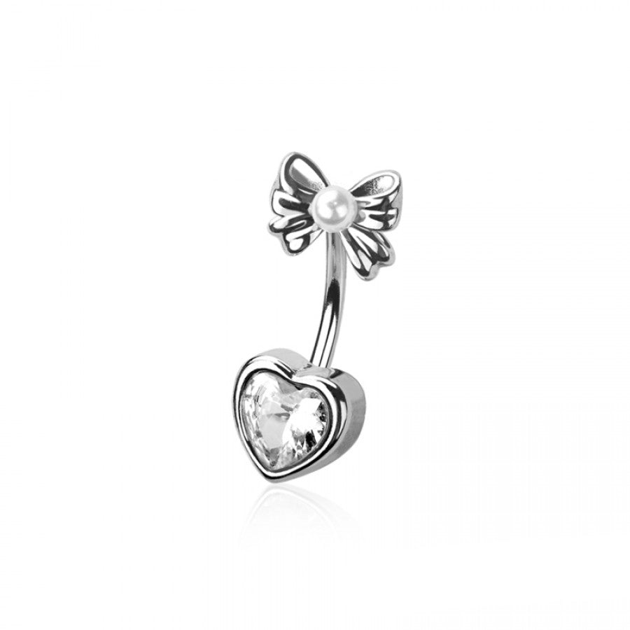 Bow and Heart Navel Barbell 14g