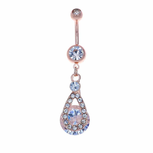 navel-belly-stud-curved-barbell-dangle-tassel-surgical-steel-rose-gold-plated-teardrop-with-backdrop-large-round-jewel-jewelry