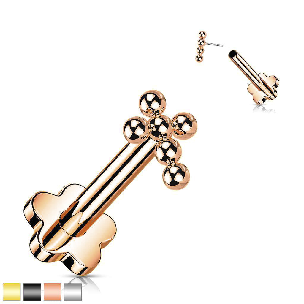 Premium G23 Titanium Fancy Dotwork Cross Threadless Flat Back