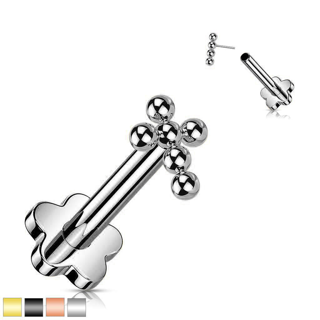 Premium G23 Titanium Fancy Dotwork Cross Threadless Flat Back