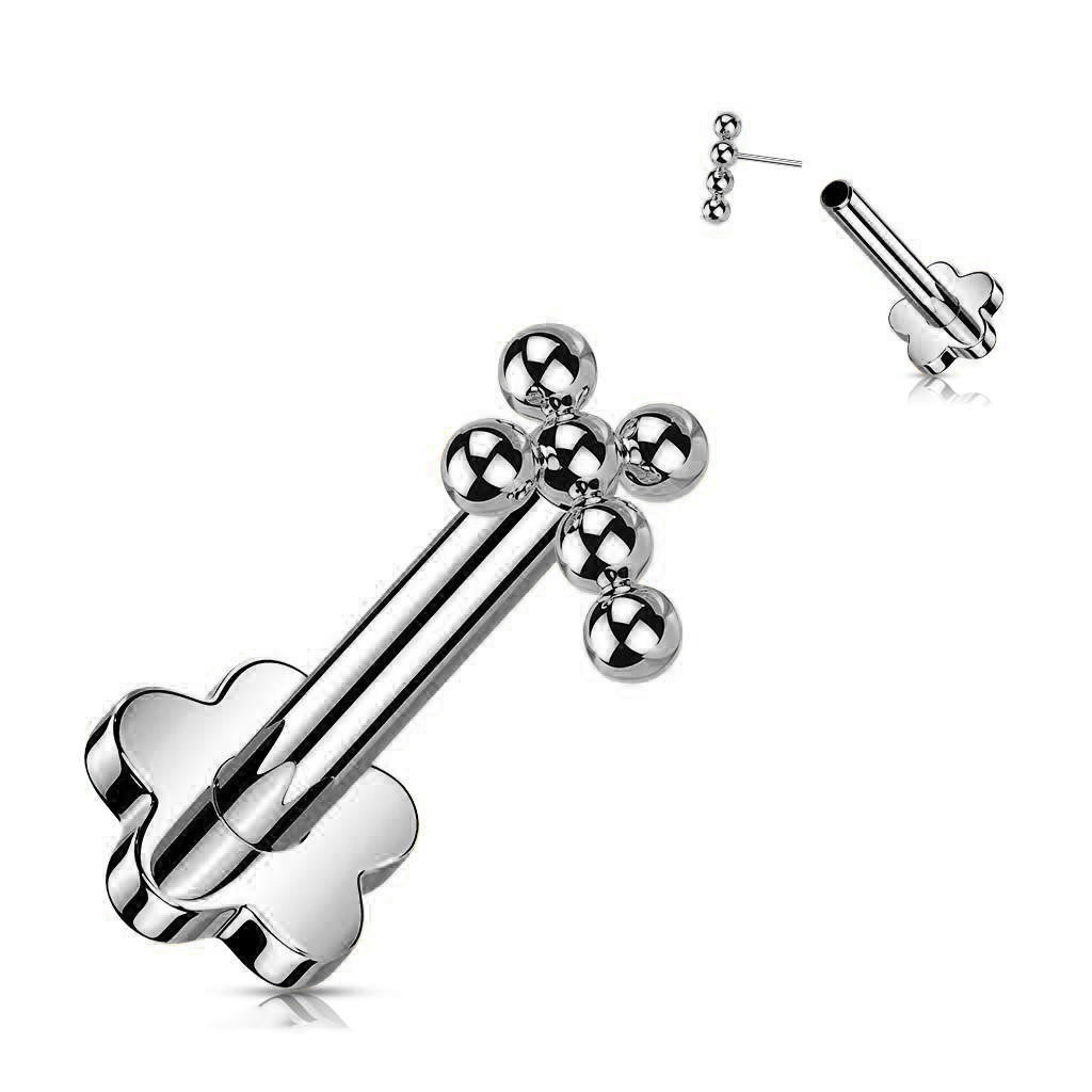 Premium G23 Titanium Fancy Dotwork Cross Threadless Flat Back