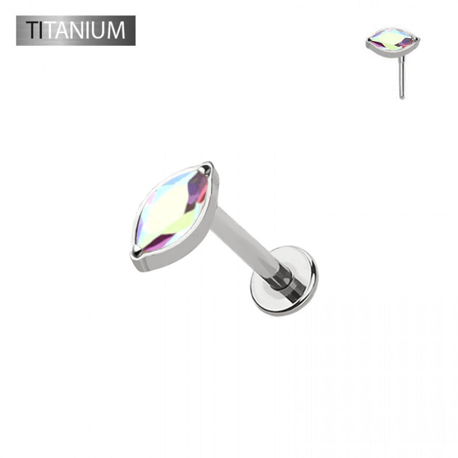 Premium G23 Titanium Marquise Offset Threadless Flat Back
