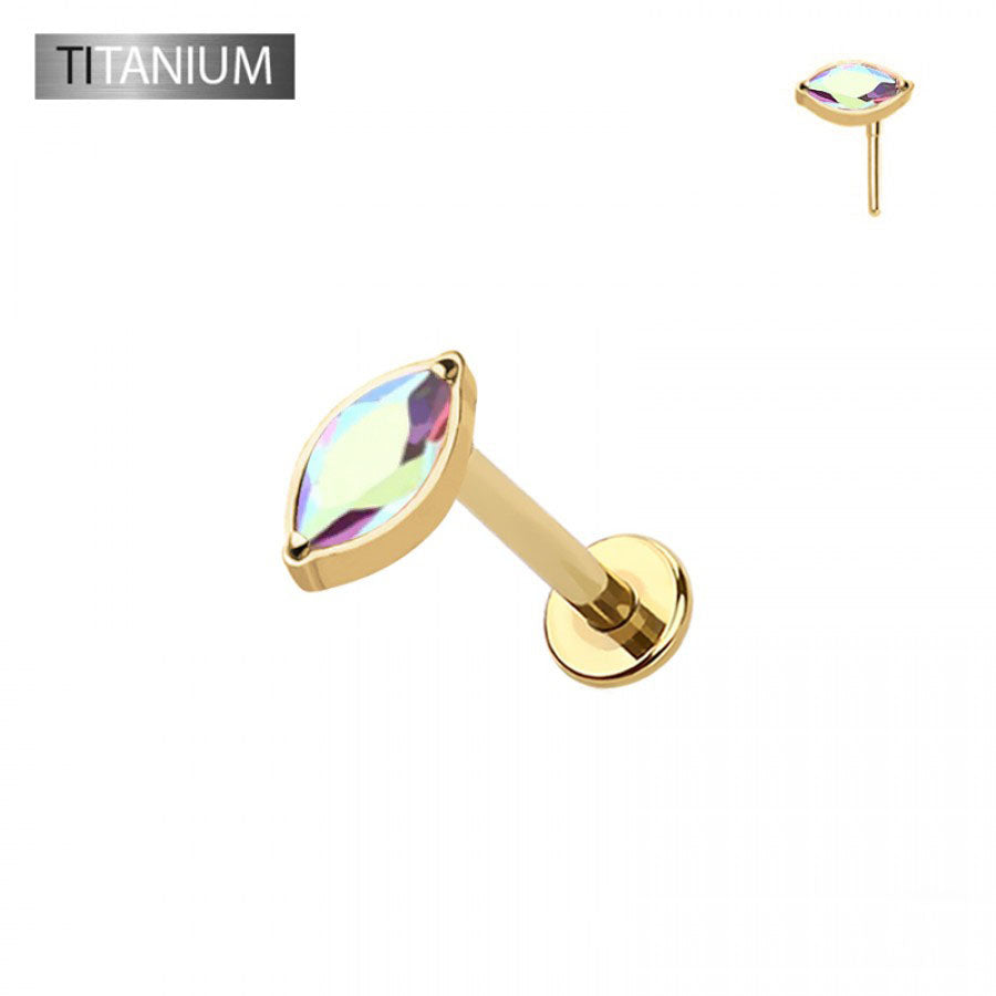 Premium G23 Titanium Marquise Offset Threadless Flat Back