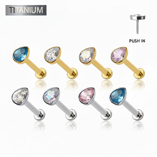 Premium G23 Titanium Teardrop Threadless Flat Back
